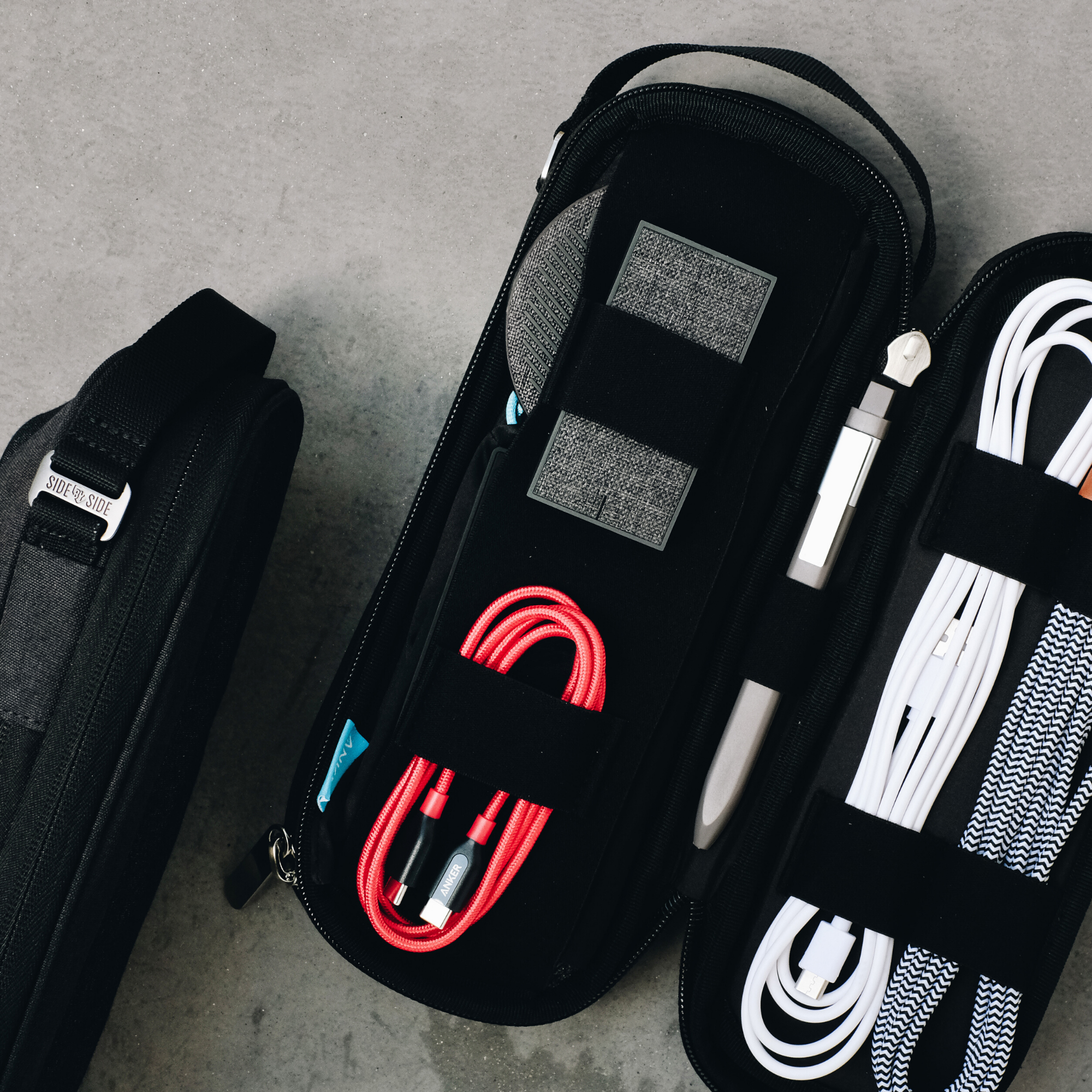 Side by Side Power Packer Tech Accessory Organizer Bag - Travel Gear Case - Shadow